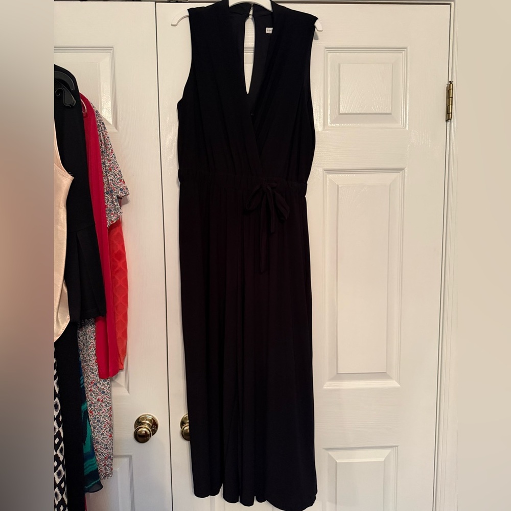 Sandra Darren Black Plunge Wide Leg Tie Jumpsuit